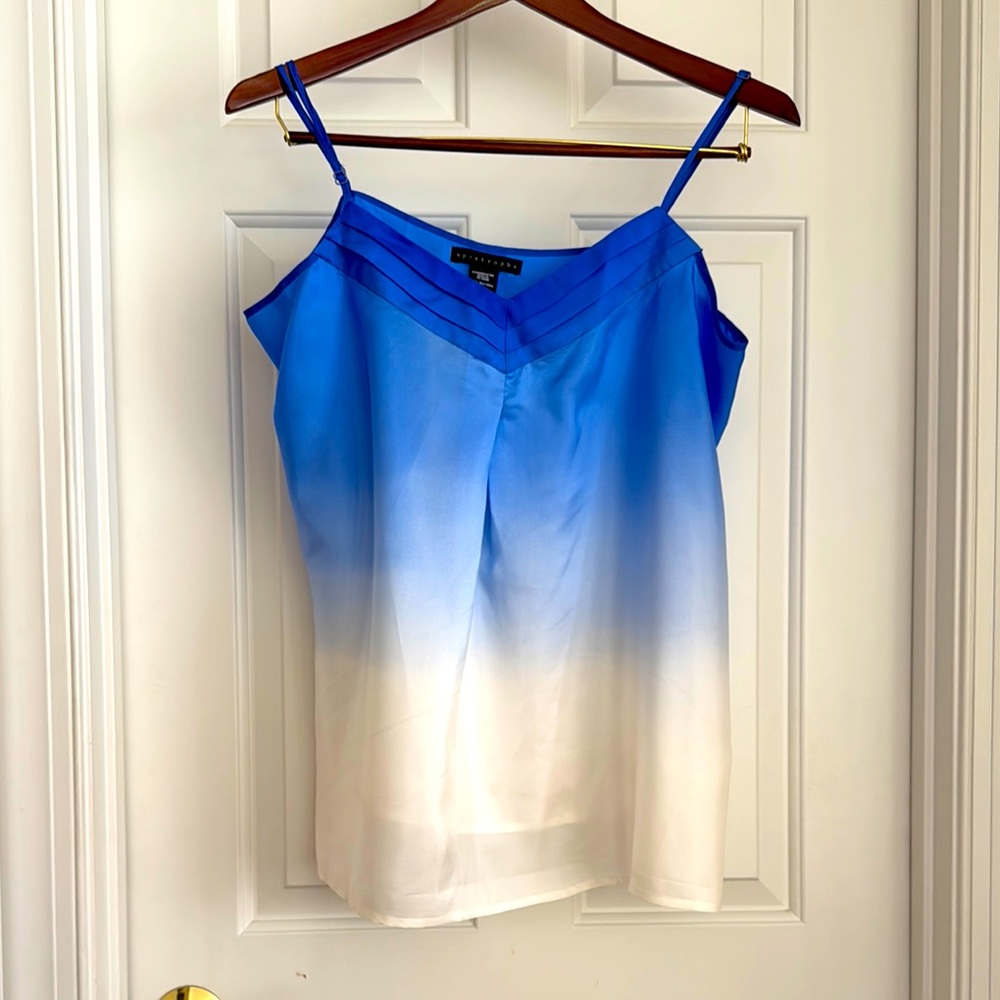 Apostrophe Top Size XL Blue White Gradient Adjustable Shoulder Strap 100% Silk